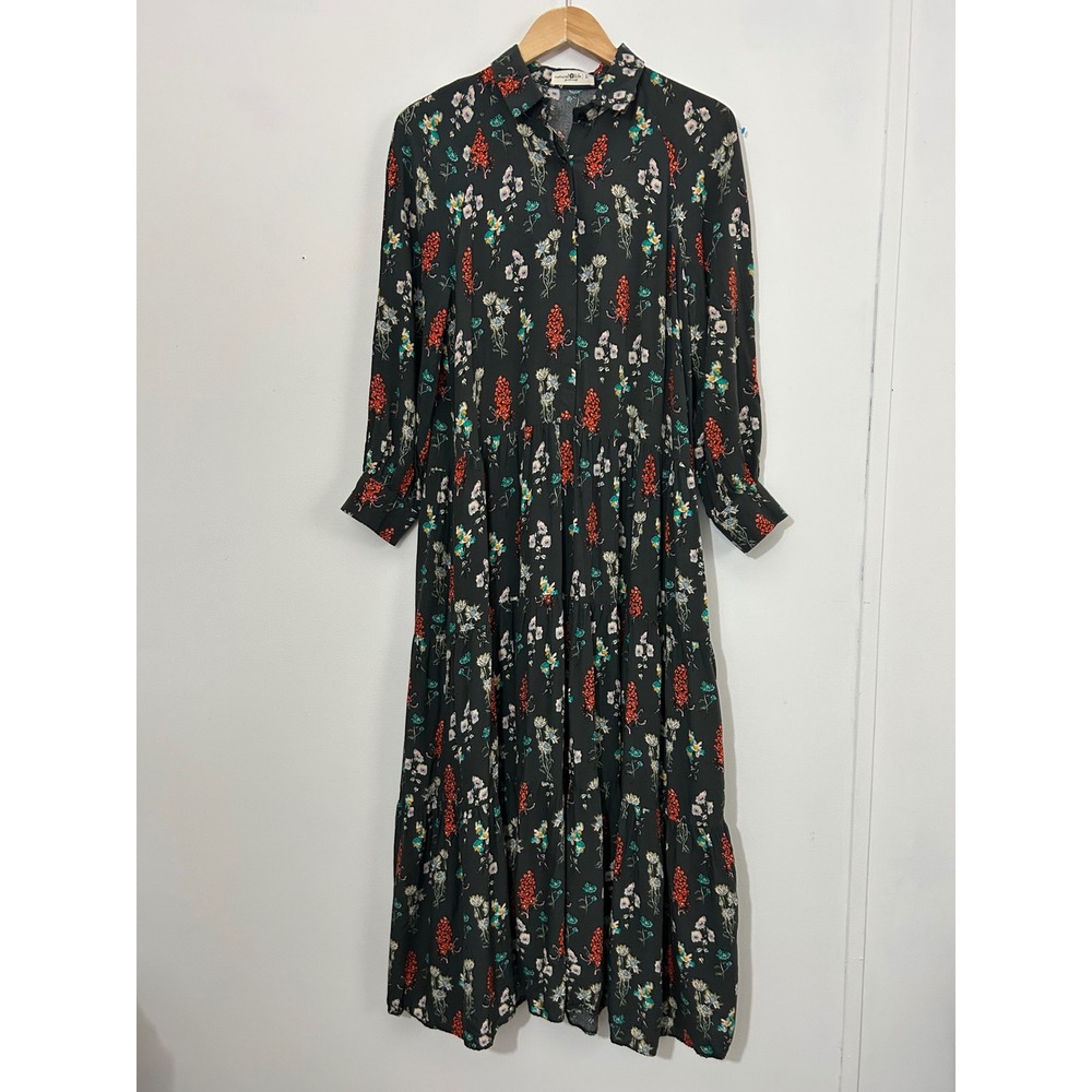 Natural Life Womens Floral Tiered Cottagecore Maxi Shirt Dress Long Sleeve L